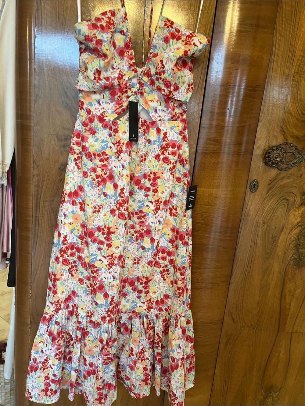 Lulu's Floral Midi Dress with Pink & Red Blossoms Size Small- New With Tags!
